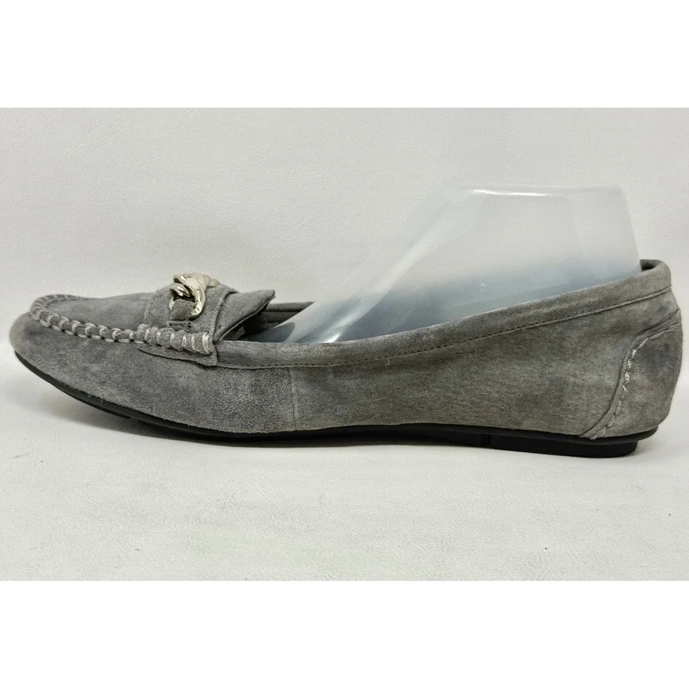 Vionic Womens Mesa‎ 9 Gray Suede Loafer Silver Chain Preppy Academia NO INSERTS